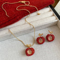 Zircon Resin Apple Earrings And Necklace Jewelry Set For Women Cute Light Luxury OL Style view 4