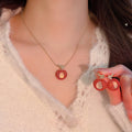 Zircon Resin Apple Earrings And Necklace Jewelry Set For Women Cute Light Luxury OL Style view 1