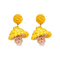 Raffia Mushroom Pendant Drop Earrings With Silver Needle Geometric Round Beach Vacation Style view 5