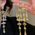 Vintage Alloy Oval Tassel Drop Earrings Silver Pin Geometric Metal Stud Earrings Retro Style view 1