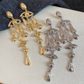 Vintage Alloy Oval Tassel Drop Earrings Silver Pin Geometric Metal Stud Earrings Retro Style view 4