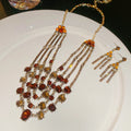 Vintage Court Style Alloy Triangle Rhinestone Tassel Earrings Necklace Jewelry Set view 2