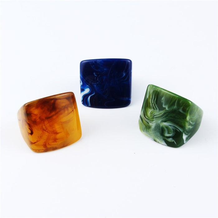 Chunky Square Swirl Resin Statement Rings in Three Color Patterns