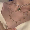 Light Luxury Oval Zircon Faux Pearl Necklace For Women, Elegant Geometric Clavicle Chain view 3