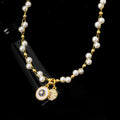 Gold Plated Zircon Eight Point Star Faux Pearl Necklace Vintage Light Luxury Clavicle Chain view 4