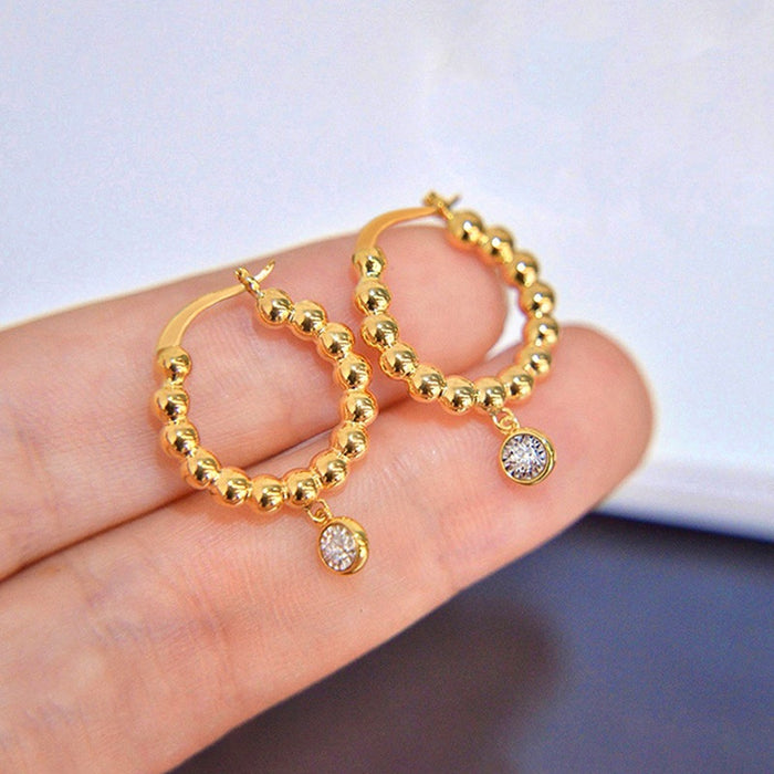 Trendy Metal Beaded Hoop Earrings For Women, Simple Versatile European Style Ear Jewelry