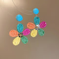 Raffia Woven Flower Silver Post Drop Earrings Beach Vacation Light Luxury Jewelry view 4