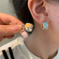 Light Luxury Alloy Bow Stud Earrings With Enamel Drip Oil Design For Women view 1