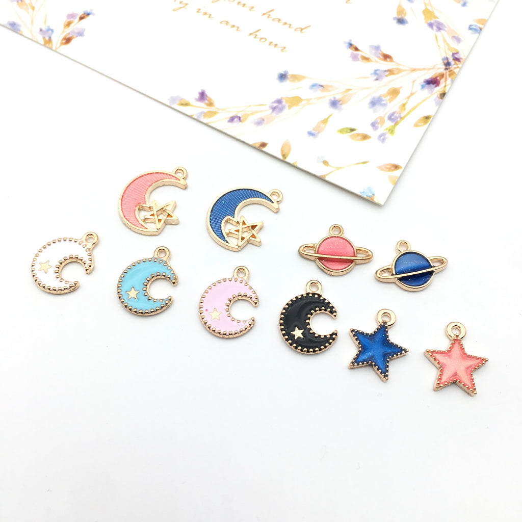 K Gold Tone Enamel Zinc Alloy Star Seahorse Leaf Charm Pendants for DIY Bracelet Necklace