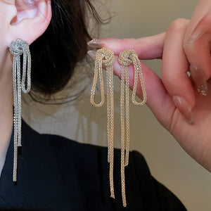 European Style Iron Knot Chain Tassel Drop Earrings Geometric Light Luxury Stud Earrings