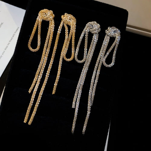 European Style Iron Knot Chain Tassel Drop Earrings Geometric Light Luxury Stud Earrings