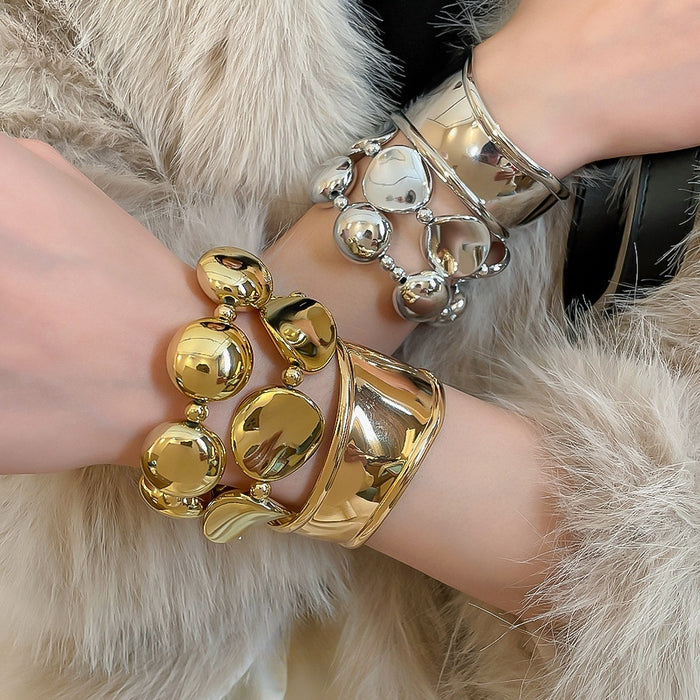 Glossy Irregular Iron Bangle With Geometric Circle Design, Trendy Western Style