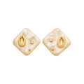 Minimalist Gold Plated Silver Needle Rhinestone Rhombus Faux Pearl Stud Earrings For Women view 5