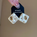 Minimalist Gold Plated Silver Needle Rhinestone Rhombus Faux Pearl Stud Earrings For Women view 2