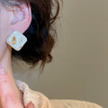Minimalist Gold Plated Silver Needle Rhinestone Rhombus Faux Pearl Stud Earrings For Women view 3