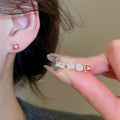 Copper Zircon Enamel Flower Stud Earrings, Dainty Light Luxury Everyday Women's Ear Jewelry view 2