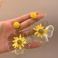 Metal Raffia Hollow Flower Stud Earrings With Silver Posts Sweet Vacation Style Jewelry view 2