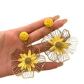 Metal Raffia Hollow Flower Stud Earrings With Silver Posts Sweet Vacation Style Jewelry view 5