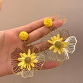 Metal Raffia Hollow Flower Stud Earrings With Silver Posts Sweet Vacation Style Jewelry view 4