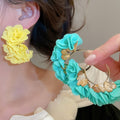 Chiffon Fabric Flower C Shape Stud Earrings Minimalist Beach Vacation Floral Ear Jewelry view 1