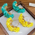 Chiffon Fabric Flower C Shape Stud Earrings Minimalist Beach Vacation Floral Ear Jewelry view 2