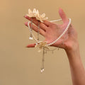 Stainless Steel Faux Pearl Flower Earrings Necklace Jewelry Set Vintage Elegant OL Style view 2