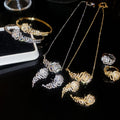 Light Luxury Copper Zircon Feather Jewelry Set With Bracelet Ring Earrings And Necklace view 3