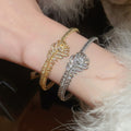 Light Luxury Copper Zircon Feather Jewelry Set With Bracelet Ring Earrings And Necklace view 4