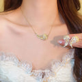 Light Luxury Copper Zircon Feather Jewelry Set With Bracelet Ring Earrings And Necklace view 2