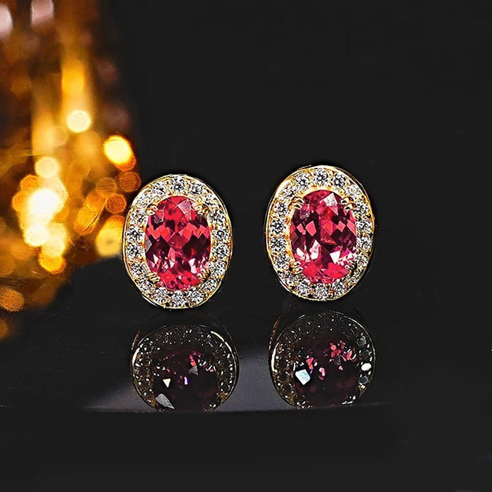 European American Light Luxury Women's Stud Earrings, Elegant French Minimalist Red Crystal Jewelry