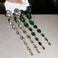 Alloy Rhinestone Oval Tassel Drop Earrings With Silver Pins, Geometric European Style view 4