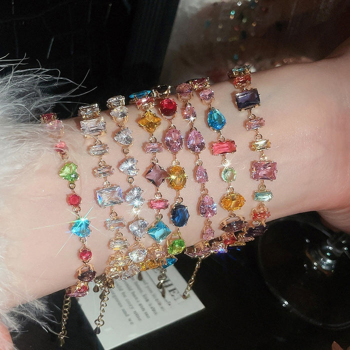 Light Luxury Copper Zircon Geometric Square Bangle Elegant Sweet Minimalist Bracelet