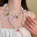 Stainless Steel Floral Faux Pearl Sweater Necklace Elegant Pastoral Style Pendant Choker view 3