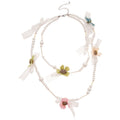 Stainless Steel Floral Faux Pearl Sweater Necklace Elegant Pastoral Style Pendant Choker view 5