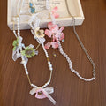 Stainless Steel Floral Faux Pearl Sweater Necklace Elegant Pastoral Style Pendant Choker view 4