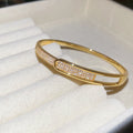 Gold Plated Copper Zircon Geometric Open Bangle For Women Light Luxury Everyday Jewelry view 3
