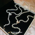 Old Money Faux Pearl Beaded Zircon Butterfly Sweater Necklace French Vintage Choker view 2