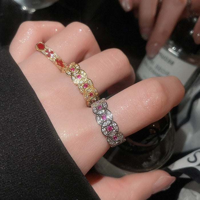 Gold Plated Copper Open Ring With Zircon Diamond Shape Coin Design New Chinese Vintage Style For Women