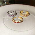 Gold Plated Copper Open Ring With Zircon Diamond Shape Coin Design New Chinese Vintage Style For Women view 4