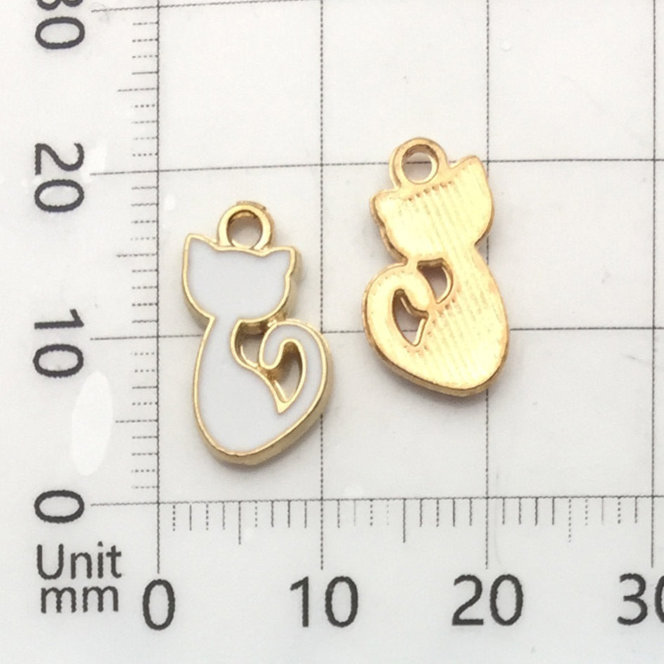 K Gold Enamel Zinc Alloy Cat Charm Pendant for DIY Earrings Bracelet Jewelry Making