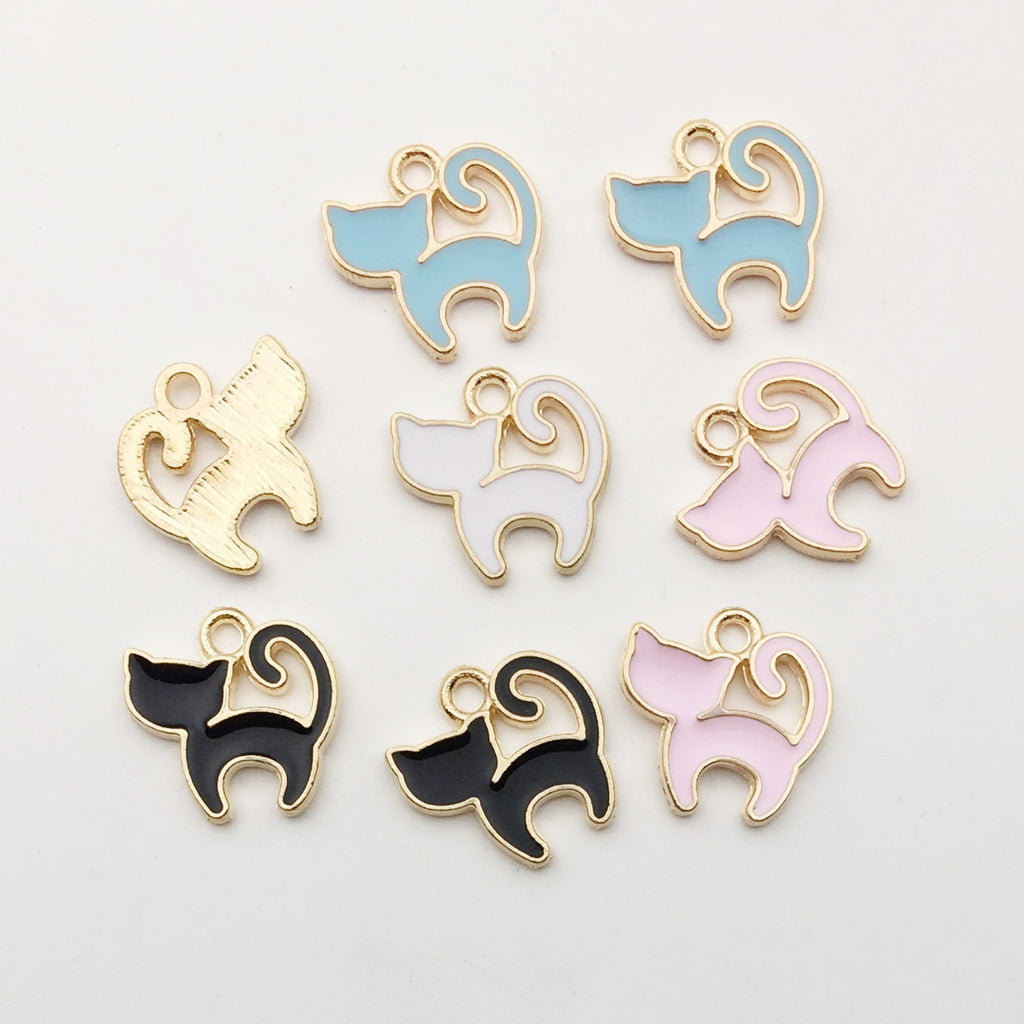 K Gold Enamel Zinc Alloy Cat Charm Pendant for DIY Earrings Bracelet Jewelry Making