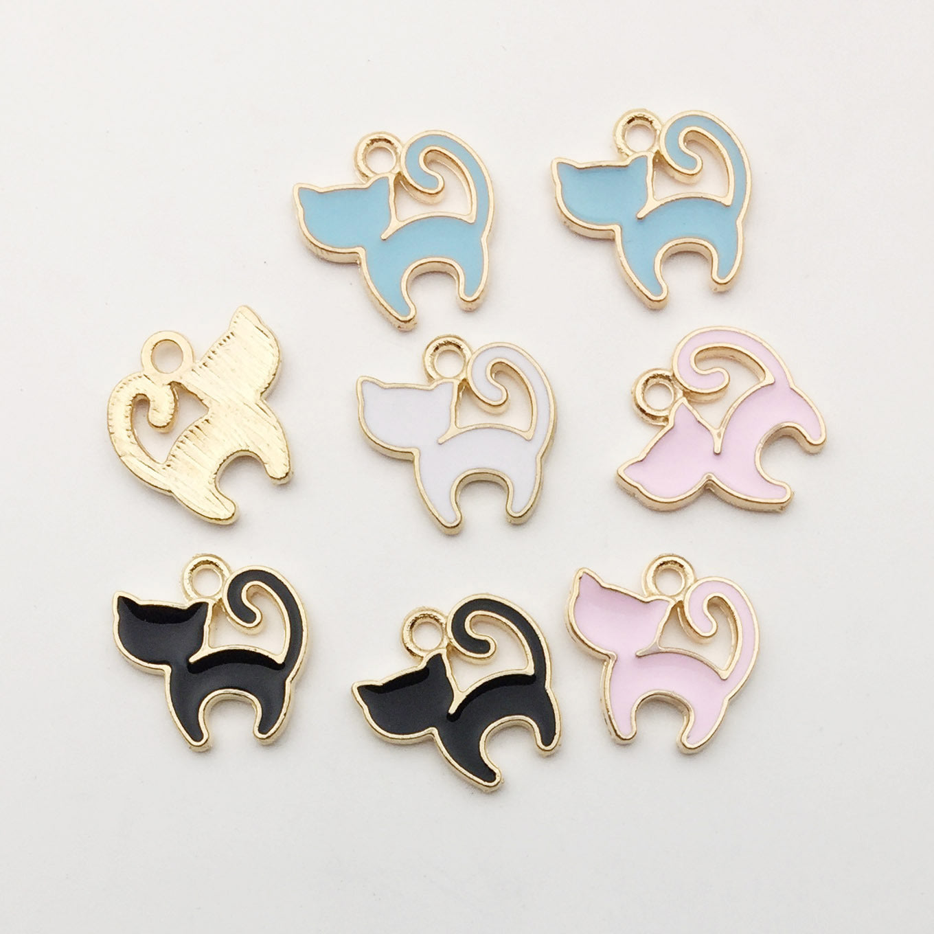K Gold Enamel Zinc Alloy Cat Charm Pendant for DIY Earrings Bracelet Jewelry Making