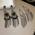 Artificial Crystal Flower Tassel Drop Earrings With Silver Pin Teardrop Design view 4