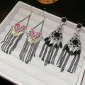 Artificial Crystal Flower Tassel Drop Earrings With Silver Pin Teardrop Design view 2