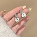 Elegant French Luxury Feather Leaf Pearl Rhinestone Stud Earrings For Women Sweet Commuter Fashion Earrings view 2
