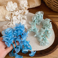 Sweet Chiffon Flower Beaded Tassel Drop Earrings With Silver Posts Elegant Light Luxury Style view 4