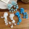 Sweet Chiffon Flower Beaded Tassel Drop Earrings With Silver Posts Elegant Light Luxury Style view 2