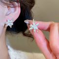 Artificial Crystal Flower Stud Earrings With Silver Needle, Elegant Light Luxury OL Style view 2