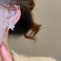 Artificial Crystal Flower Stud Earrings With Silver Needle, Elegant Light Luxury OL Style view 4