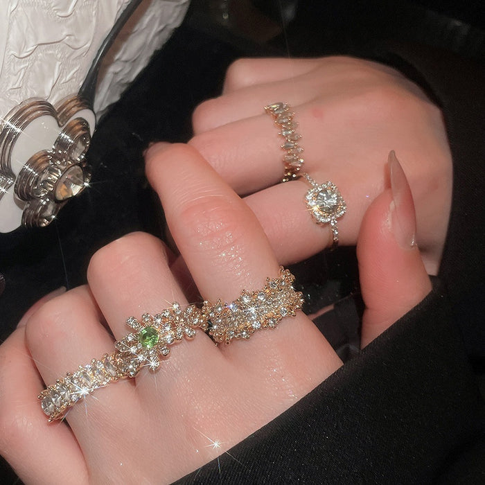 French Style Alloy Zircon Heart Round Open Ring Vintage Elegant Light Luxury Index Finger Jewelry